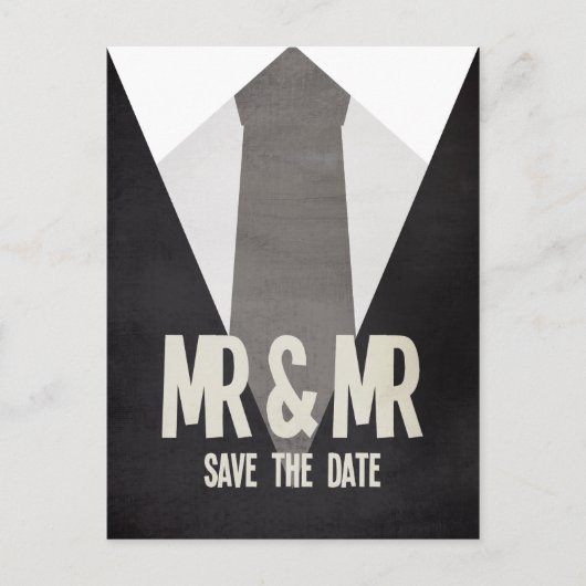 Retro Mr. & Mr. Suit Stropdas Gay Save the Date Br Aankondigingskaart (Voorkant)