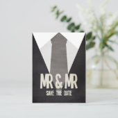 Retro Mr. & Mr. Suit Stropdas Gay Save the Date Br Aankondigingskaart (Staand voorkant)