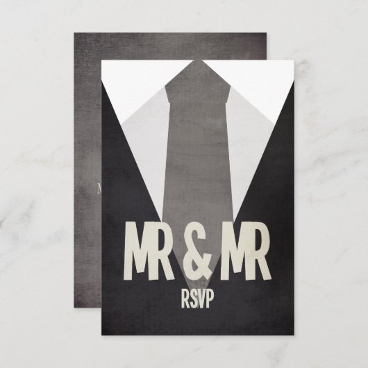 Retro Mr. & Mr. Suit & Stropdas Wedding RSVP (Voorkant / Achterkant)