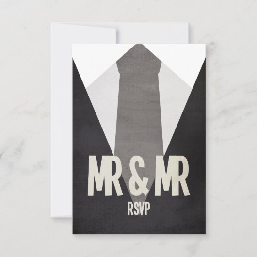 Retro Mr. & Mr. Suit & Stropdas Wedding RSVP Kaartje (Voorkant)