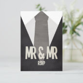 Retro Mr. & Mr. Suit & Stropdas Wedding RSVP Kaartje (Staand voorkant)