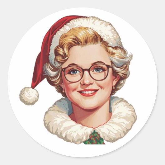 Retro Mrs. Claus Kerststicker Ronde Sticker (Voorkant)