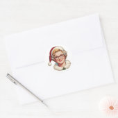 Retro Mrs. Claus Kerststicker Ronde Sticker (Envelop)