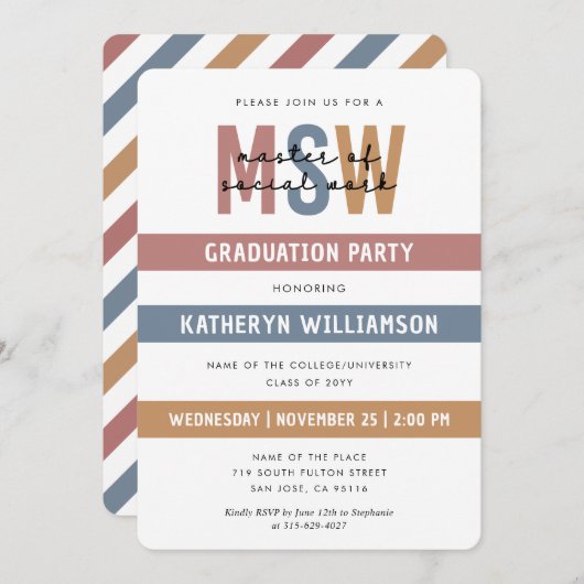 Retro MSW Master of Social Work Afstuderen Kaart (Voorkant / Achterkant)