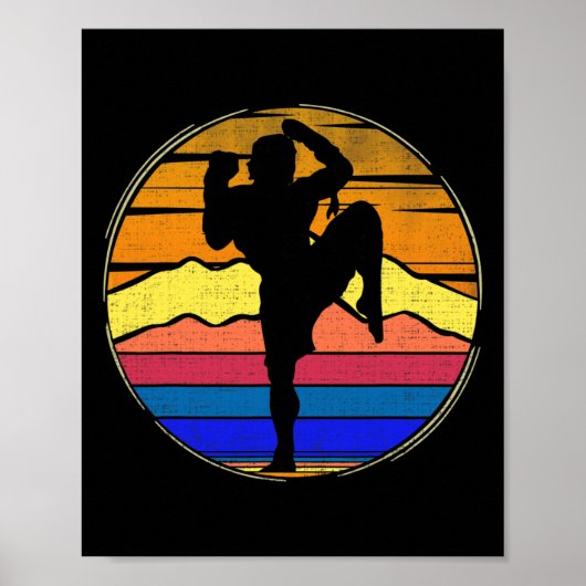 Retro Muay Thai Vintage Zonsondergang Grappig Kick Poster (Voorkant)
