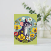 Retro muis met boterbloem  briefkaart (Staand voorkant)