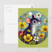 Retro muis met boterbloem  briefkaart (Voorkant / Achterkant)