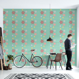 Retro Multi-Colored Daisy Pattern Behang