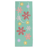 Retro Multi-Colored Daisy Pattern Wijn Cadeautas (Achterkant)