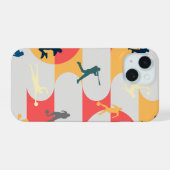Retro multi-sport silhouet geometrisch patroon iPhone 15 case (Achterkant horizontaal)