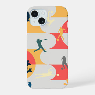 Retro Multi-Sport Silhouette Geometric Pattern iPhone 15 Case