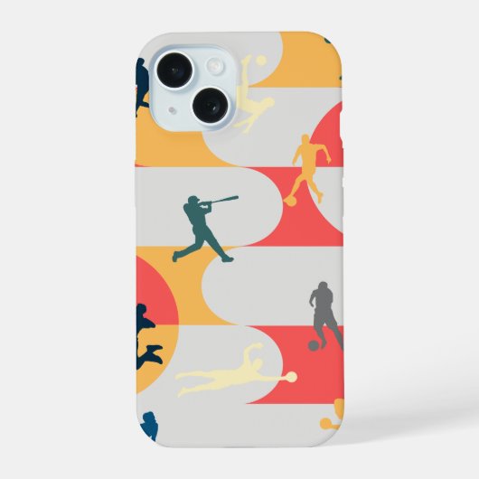 Retro Multi-Sport Silhouette Geometric Pattern iPhone 15 Case (Achterkant)