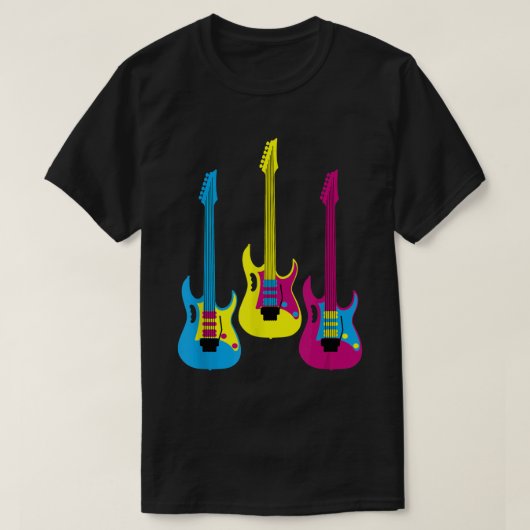 Retro Multicolor CMYK Electric Guitar Graphic Lead T-shirt (Design voorkant)