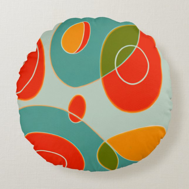 Retro Multicolor Rond Kussen (Voorkant)