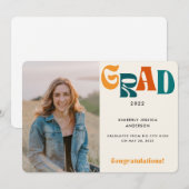 Retro Multicolor Typografie Foto 2022 Afstuderen Aankondiging (Voorkant / Achterkant)