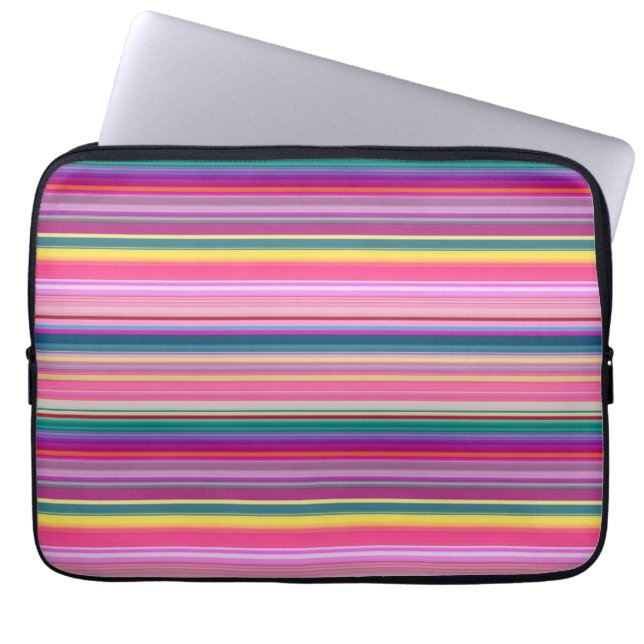 Retro multicolors strepen laptop sleeve (Voorkant)