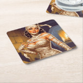 Retro Mummie Pin-up Kartonnen Onderzetters (Schuin)