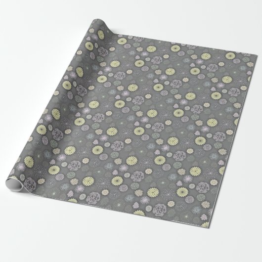 Retro Mums en Daisies op Grey Cadeaupapier (Uitgerold)