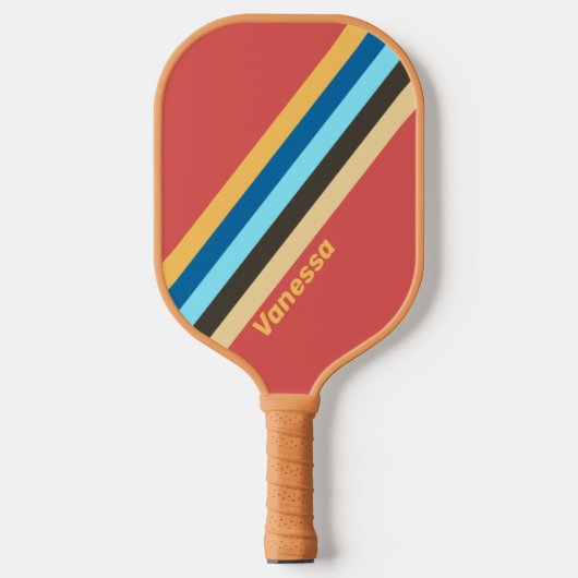 Retro Murmur Stripes met naam Pickleball Paddle (Voorkant)