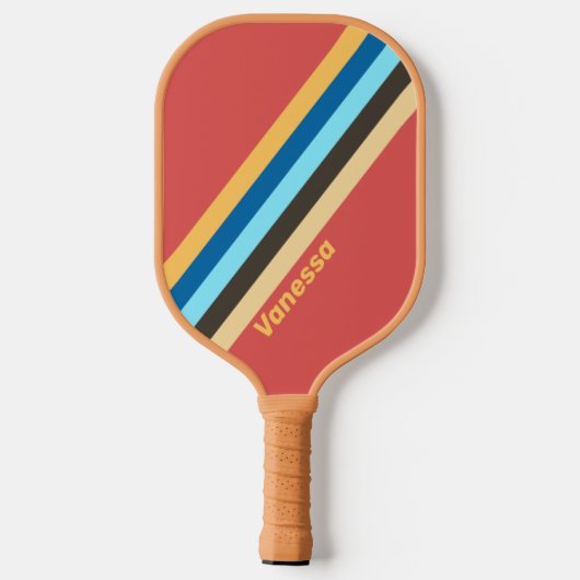Retro Murmur Stripes met naam Pickleball Paddle (Achterkant)