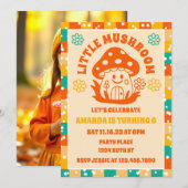 Retro Mushroom Herfst Verjaardagsfeest Foto Kaart (Voorkant / Achterkant)