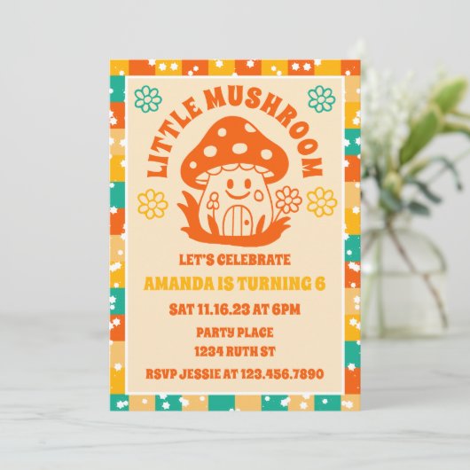 Retro Mushroom Herfst Verjaardagsfeest Kaart (Staand voorkant)