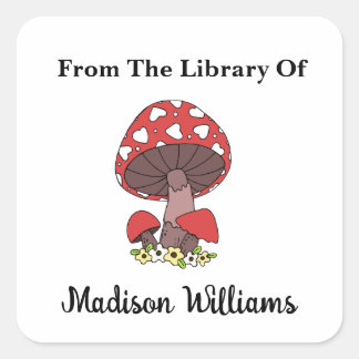 Retro Mushroom met Harten Custom Book Label