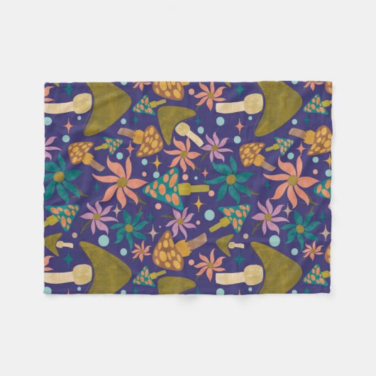 Retro Mushroom Paarse Woodland Fleece Deken (Voorkant (Horizontaal))