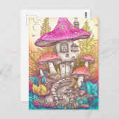 Retro Mushroom Village Illustratie Kunst Briefkaart (Voorkant / Achterkant)