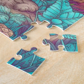 Retro Mushroom Village Illustratie Kunst Legpuzzel (Zijkant)