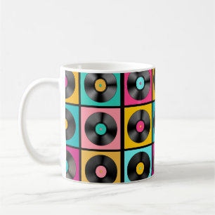 Retro Music Achtergrond met vinylrecords - vintag Koffiemok