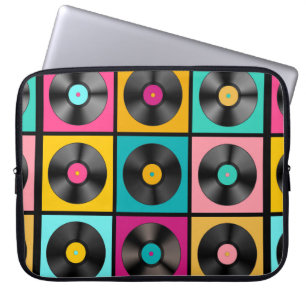 Retro Music Achtergrond met vinylrecords - vintag Laptop Sleeve