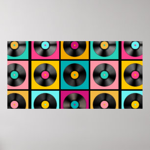 Retro Music Achtergrond met vinylrecords - vintag Poster