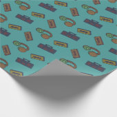 Retro Music Audio Collage Blauwgroen Cadeaupapier (Hoek)