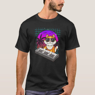 Retro Music Cat Synthesizers Keyboard Summer Women T-shirt