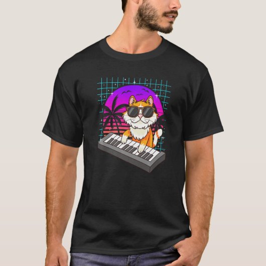 Retro Music Cat Synthesizers Keyboard Summer Women T-shirt (Voorkant)