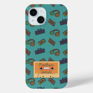 Retro Music Collage Mixtape gepersonaliseerd iPhone 15 Case