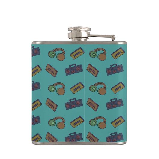 Retro Music Collage Mixtape gepersonaliseerd Heupfles (Achterkant)