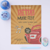 Retro Music Fest Flyer, Retro Music Party Uitnodig Flyer (Enkel)