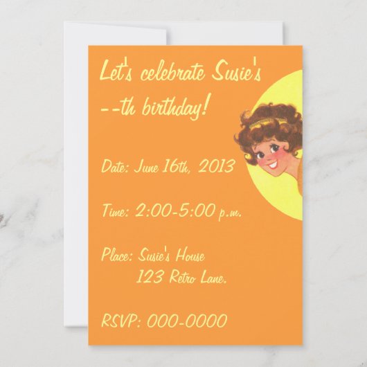 Retro Music Girl Het is een feest Kaart (Achterkant)