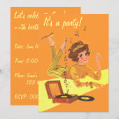 Retro Music Girl Het is een feest Kaart (Voorkant / Achterkant)