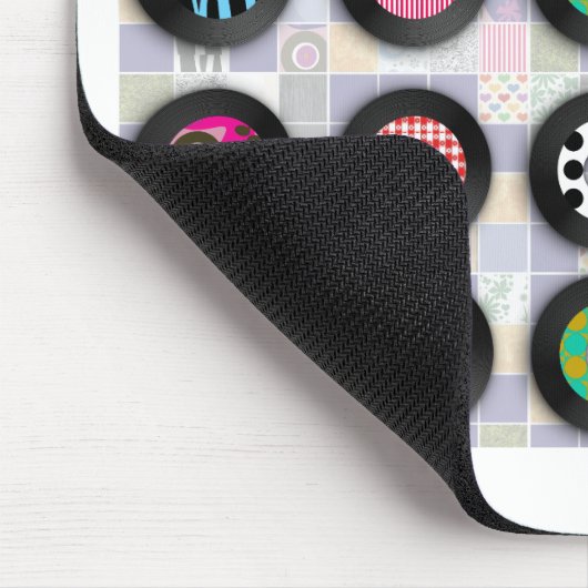 Retro Music Illustrated Vinyl Records Pattern Art Muismat (Hoek)