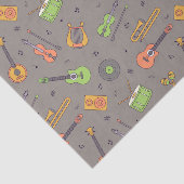 Retro Music Instrument Thema Pattern Brown Tissuepapier (Detail)