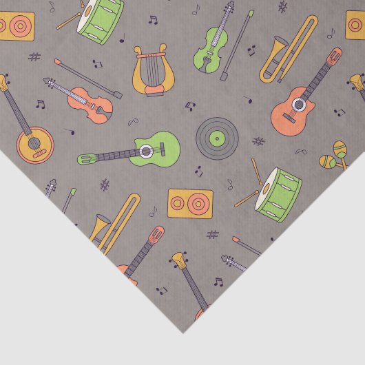 Retro Music Instrument Thema Pattern Brown Tissuepapier (Detail)