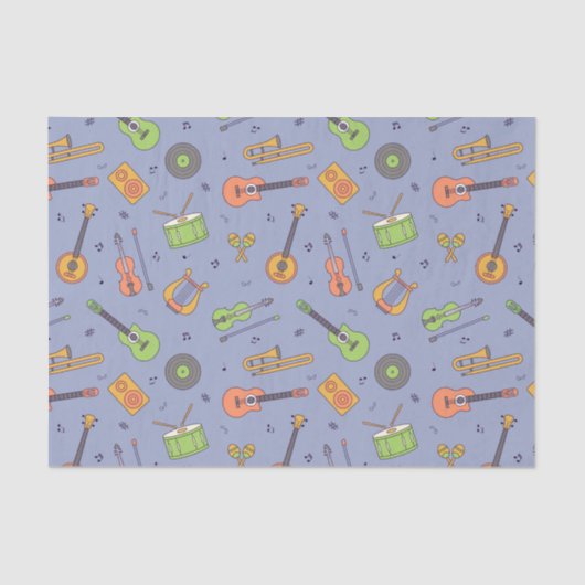 Retro Music Instrument Theme Pattern Paars Tissuepapier (Voorkant)