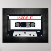 RETRO "MUSIC IS LIFE" POSTER - POP ART CASSETTE (Voorkant)