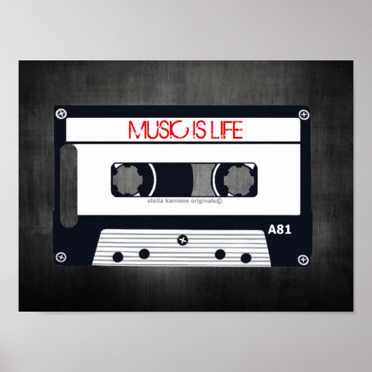 RETRO "MUSIC IS LIFE" POSTER - POP ART CASSETTE (Voorkant)