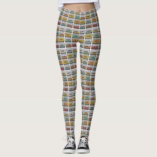 Retro Music Mix Cassettebandje Kleurrijk Patroon Leggings (Voorkant)