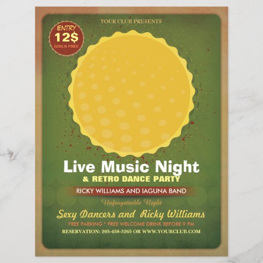 Retro Music Party brochure met foto-Lijst (Voorkant)