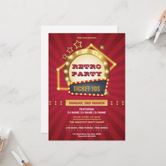 Retro Music Party Flyer Template (Voorkant / Achterkant in situ)